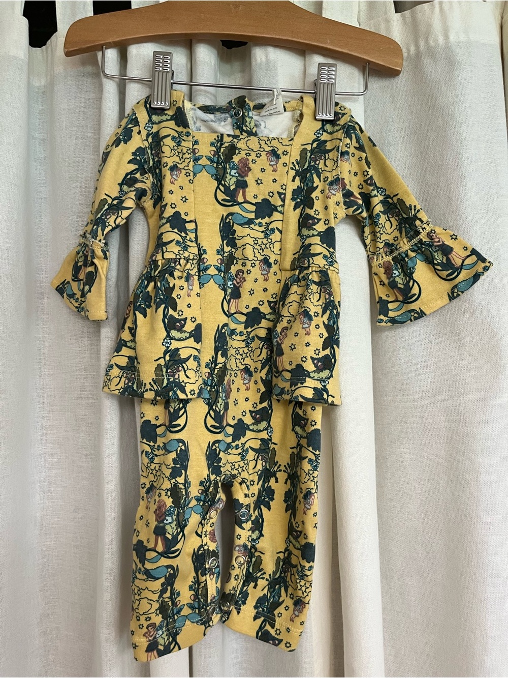 kate quinn 100% Organic Cotton Yellow Floral Peplum Romper with Teal Print